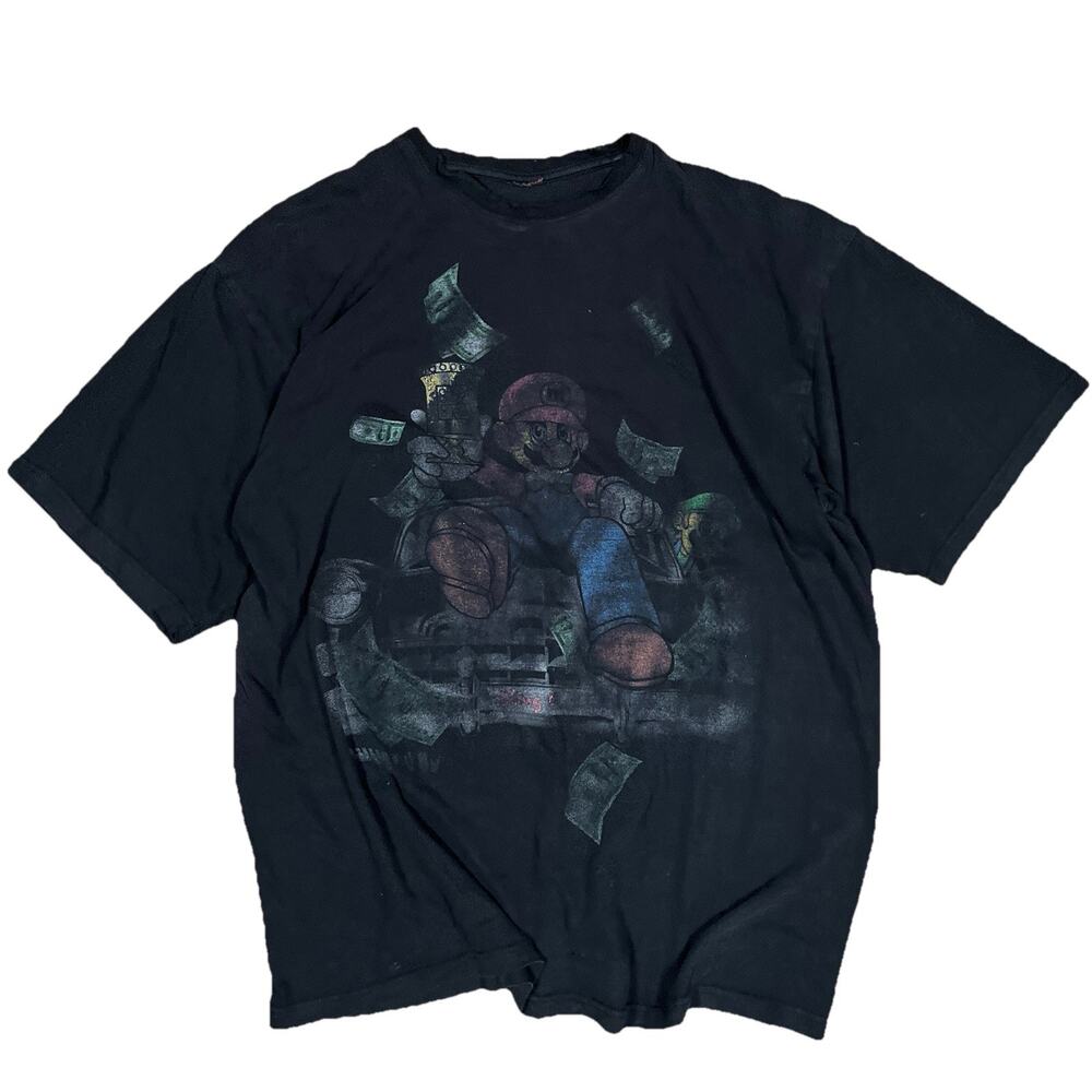 Vintage Gangster Super Mario KNC Apparel King Hustla Tee Grunge Distressed Faded